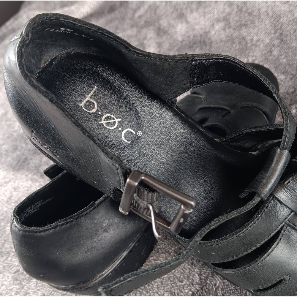 Born boc Black Leather Wedge Mary‎ Jane Cutout Sandals Women Size 6M - Picture 6 of 9